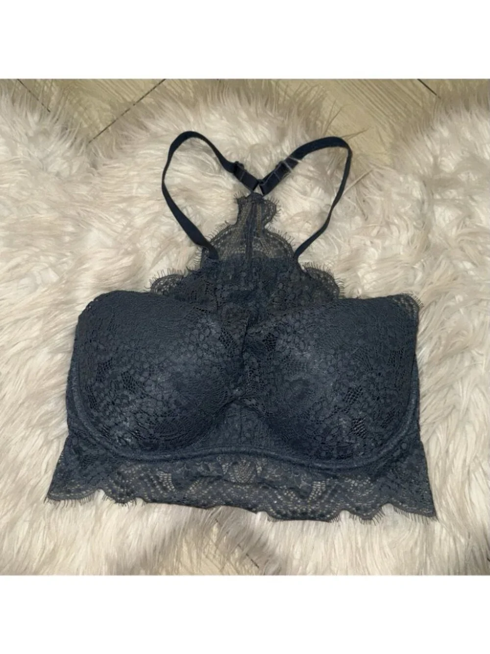 Pink Victorias Secret Push Up Bra High Neck Padded Lace UW Womens S (D-DD) Blue